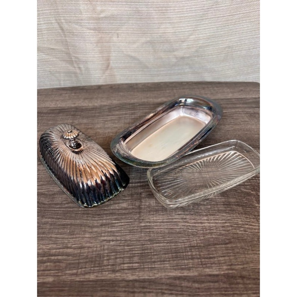Kent Silversmiths Vintage Silverplate Butter‎ Dish with Glass Liner 3 Piece Set